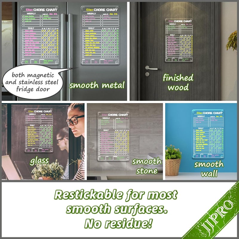 JJPRO Non-Magnetic Dry Erase Chore Chart for Fridge, 8.5"x13" Clear Reusable Chore Board, Dry Erase Chore Chart for Refrigerator,Cabinet,Wall&Glass, All Smooth Surfaces - Image 2